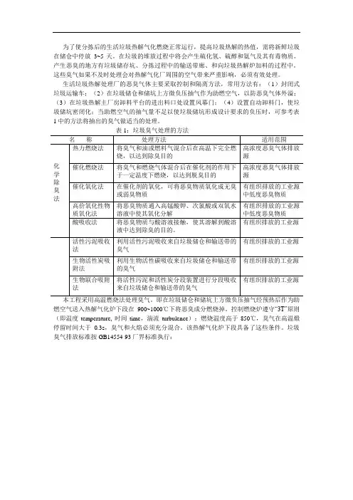 垃圾热解气化处理工艺恶臭处理控制措施