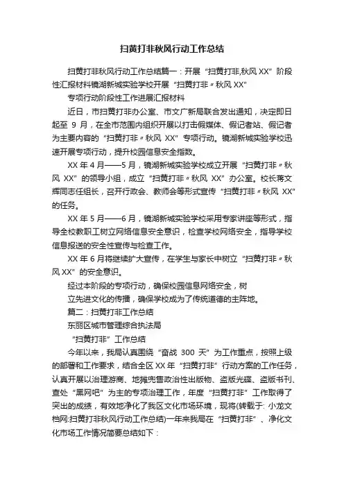 扫黄打非秋风行动工作总结