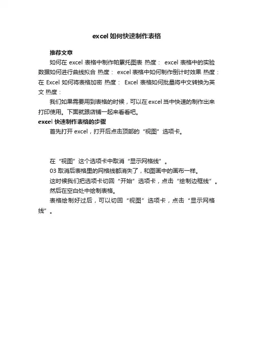 excel如何快速制作表格
