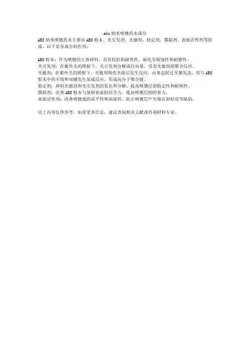 abs纳米喷镀药水成分