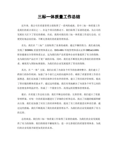 三标一体质量工作总结