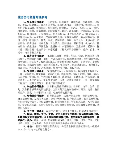 注册公司参考经营范围