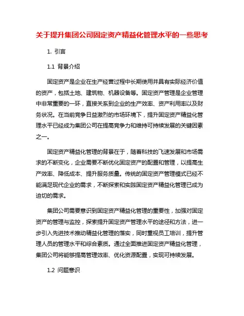 关于提升集团公司固定资产精益化管理水平的一些思考