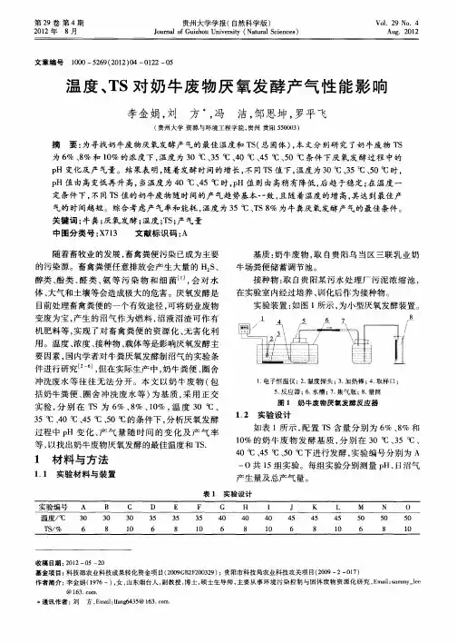 温度、TS对奶牛废物厌氧发酵产气性能影响
