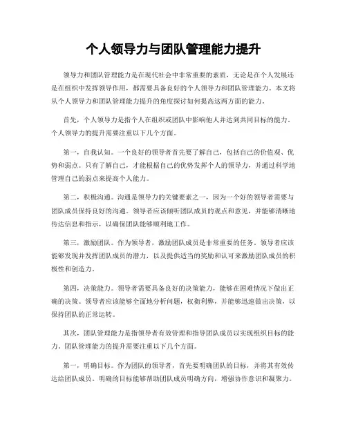 个人领导力与团队管理能力提升