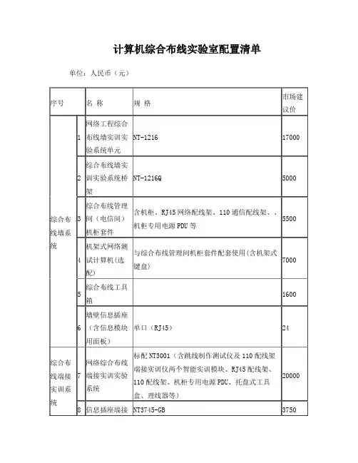 计算机综合布线实验室配置清单
