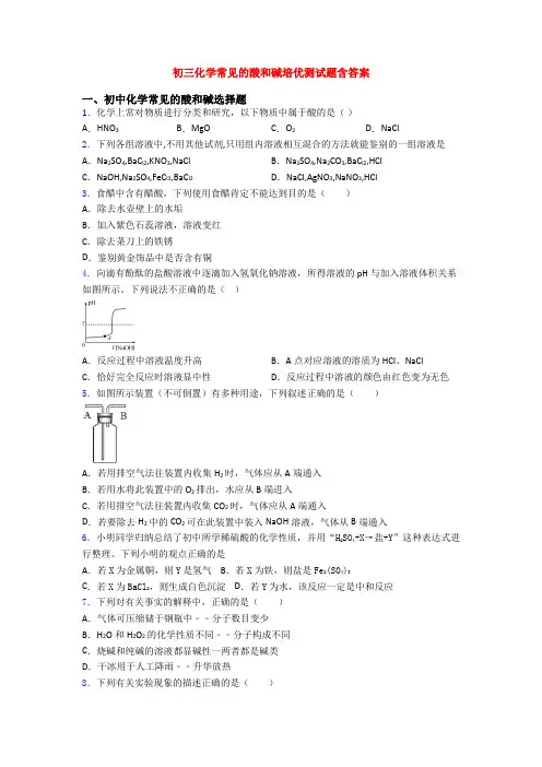 初三化学常见的酸和碱培优测试题含答案