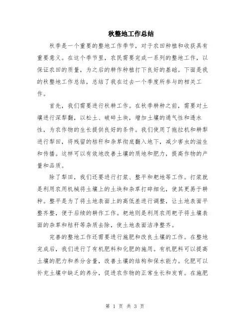 秋整地工作总结