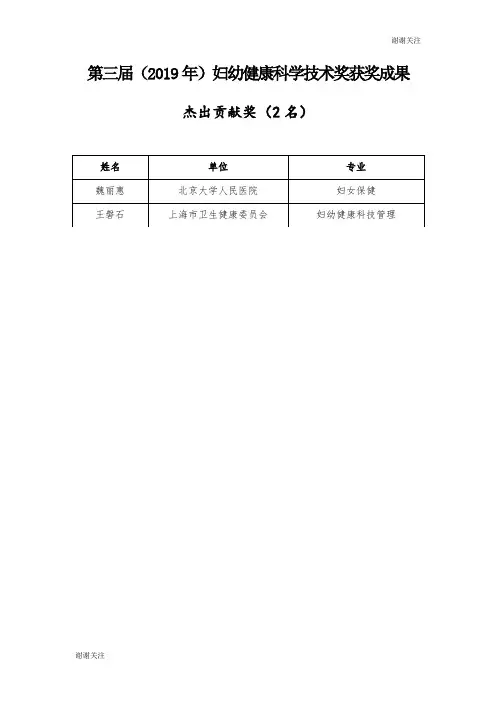 第三届(2019年)妇幼健康科学技术奖获奖成果 .doc