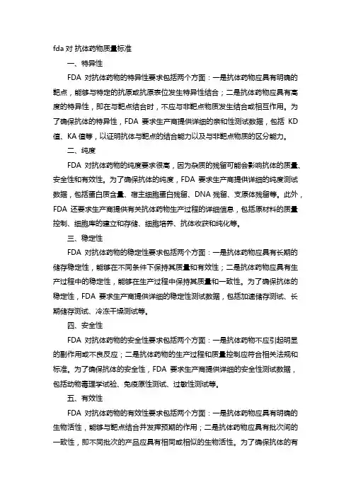fda对 抗体药物质量标准