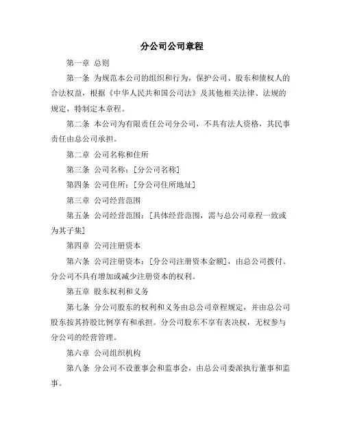 分公司公司章程