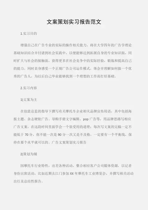 (实习报告)文案策划实习报告范文