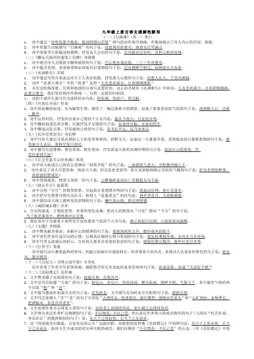 九年级上册古诗文理解性默写