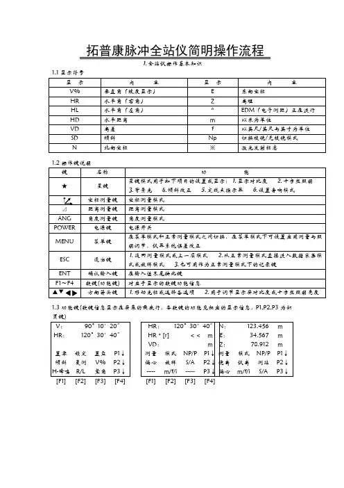 拓普康脉冲全站仪简明操作流程
