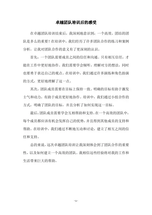 卓越团队培训后的感受