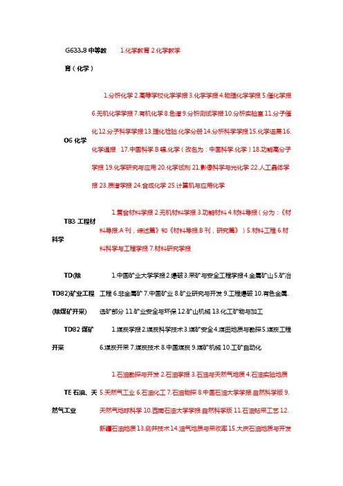 化学核心期刊