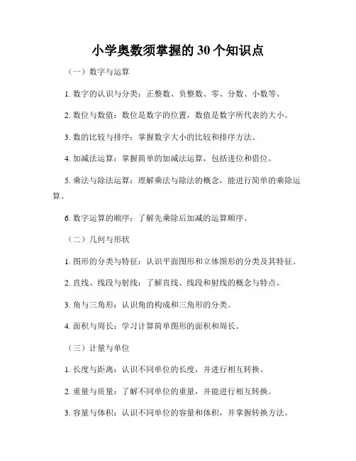 小学奥数须掌握的30个知识点