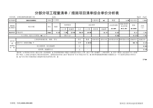 表- 分部分项工程量清单综合单价分析表(人工清表)