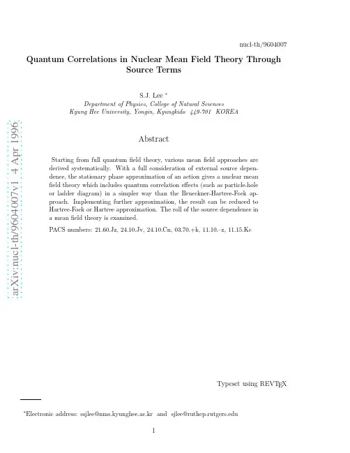 Quantum Correlations in Nuclear Mean Field Theory Through Source Terms