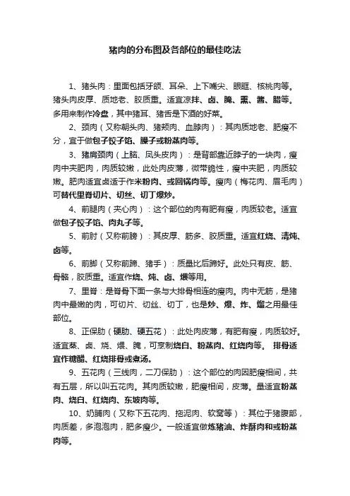 猪肉的分布图及各部位的最佳吃法