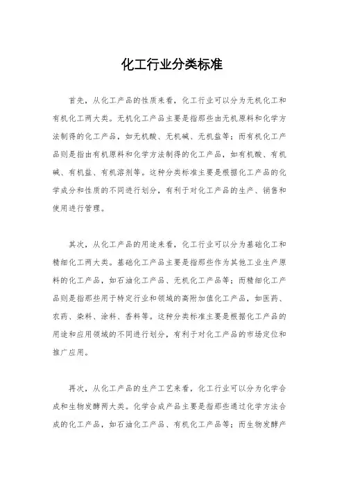 化工行业分类标准
