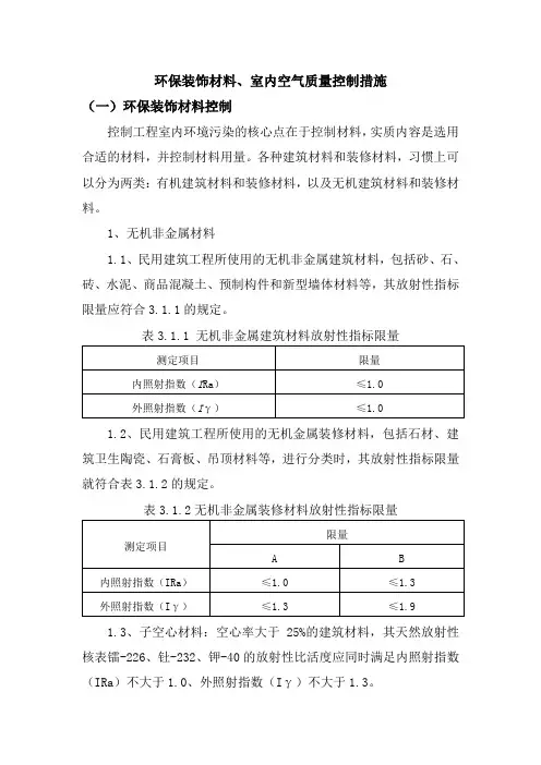 环保装饰材料、室内空气质量控制措施
