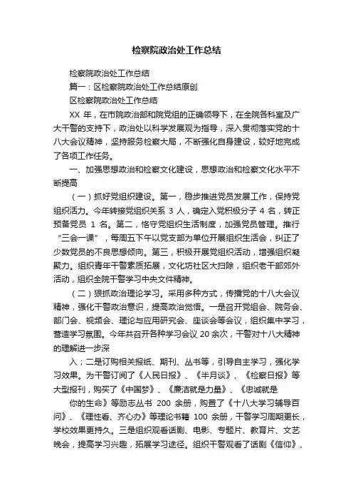 检察院政治处工作总结