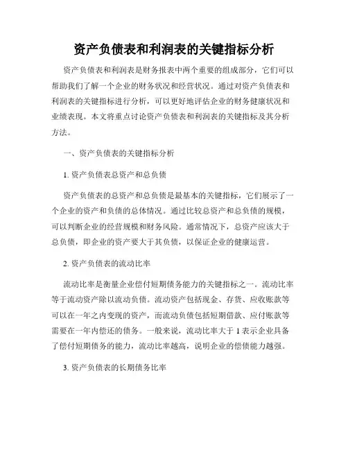资产负债表和利润表的关键指标分析