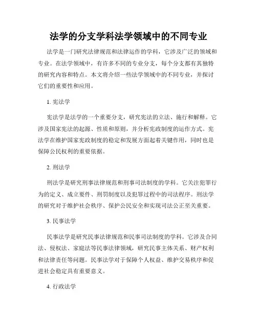 法学的分支学科法学领域中的不同专业