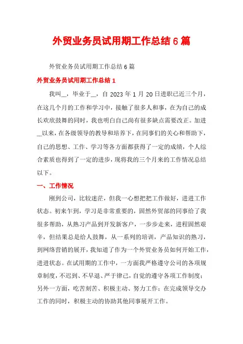 外贸业务员试用期工作总结6篇