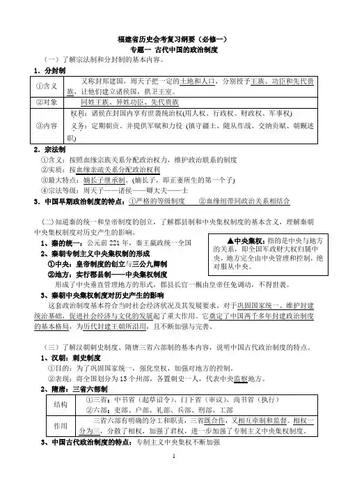 福建历史会考复习纲要(必修一)