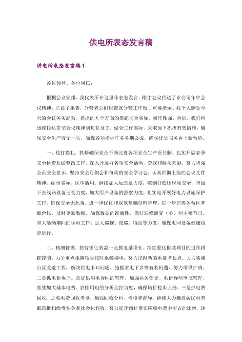 2024年供电所表态发言稿