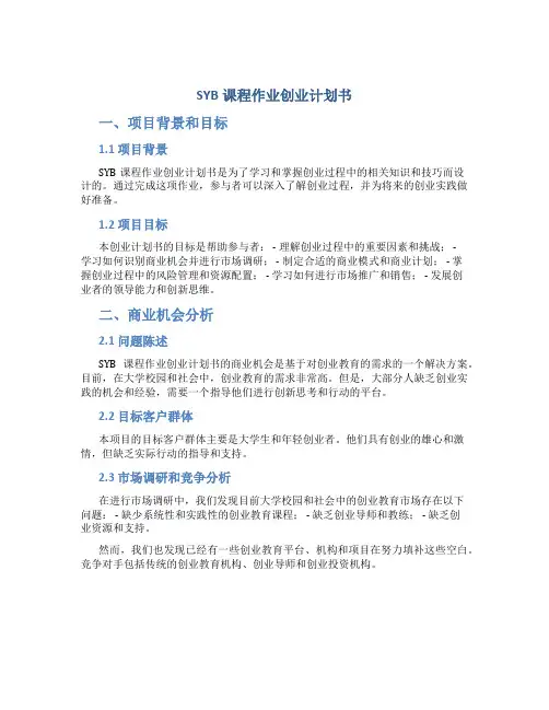 SYB课程作业创业计划书