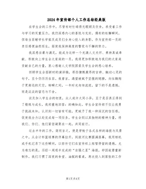2024年宣传部个人工作总结经典版（二篇）