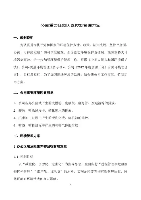 公司重要环境因素控制管理方案