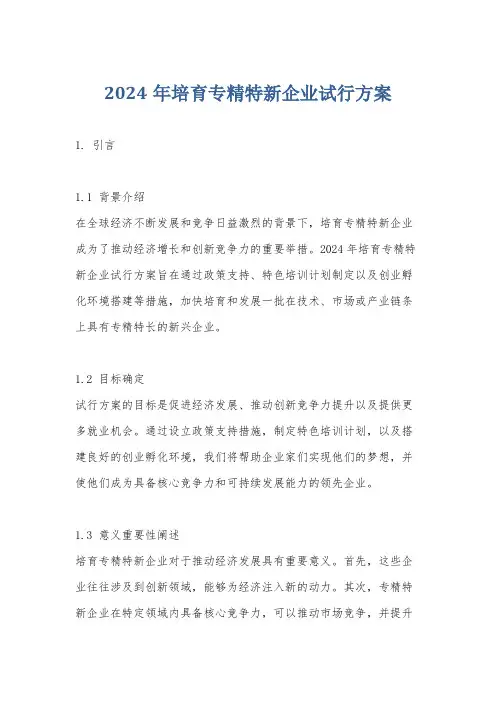 2024年培育专精特新企业试行方案