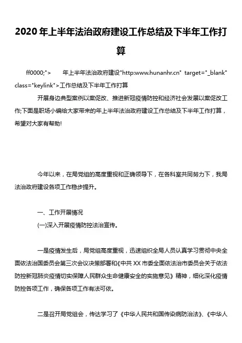 2020年上半年法治政府建设工作总结及下半年工作打算