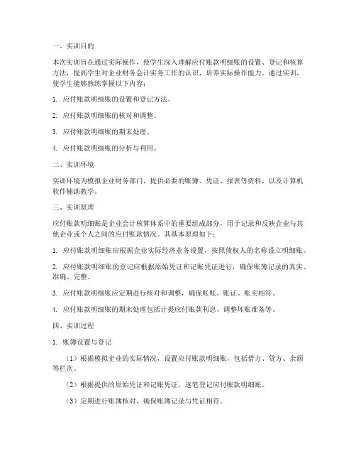 应付账款明细账实训报告