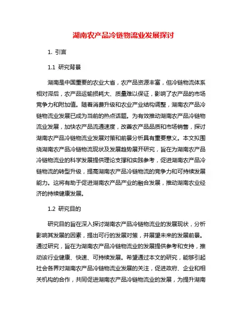 湖南农产品冷链物流业发展探讨