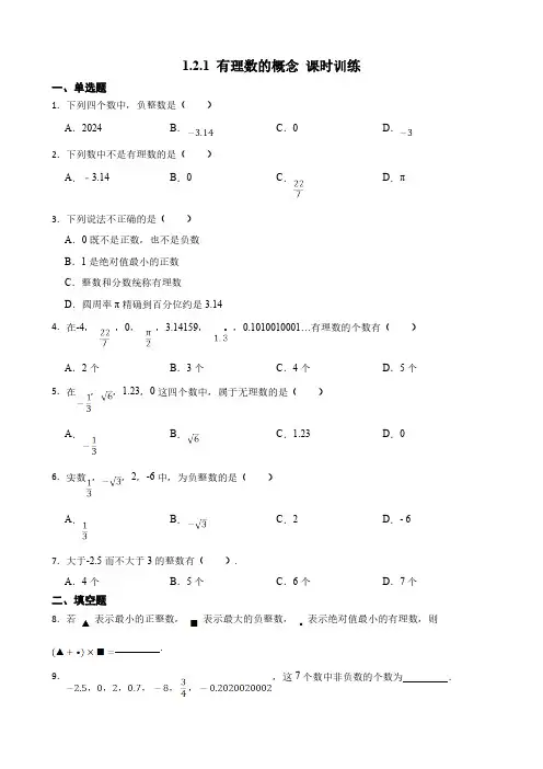 1_2_1 有理数的概念 课时训练(含答案)人教版(2024)数学七年级上册
