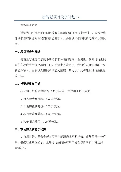 新能源项目投资计划书