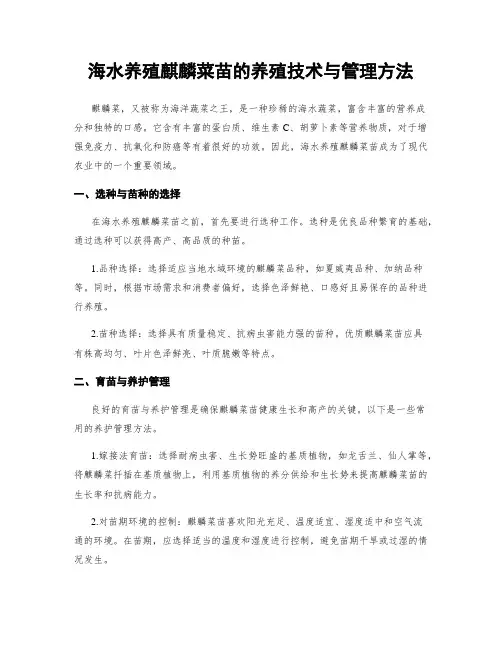 海水养殖麒麟菜苗的养殖技术与管理方法