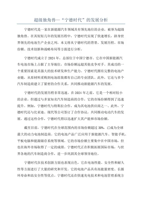 超级独角兽—“宁德时代”的发展分析