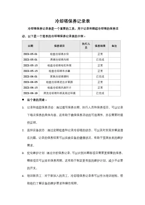 冷却塔保养记录表
