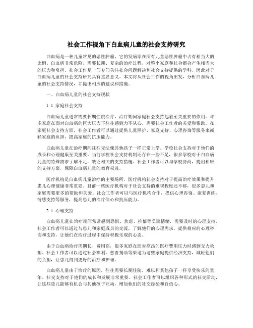 社会工作视角下白血病儿童的社会支持研究