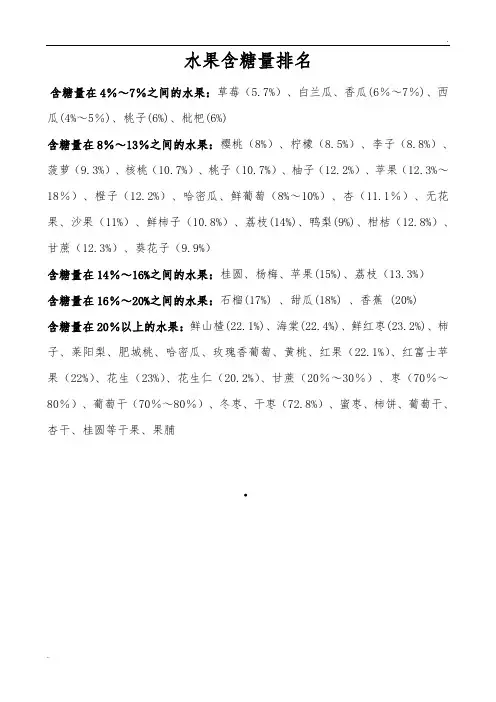 各类食物含糖量排行