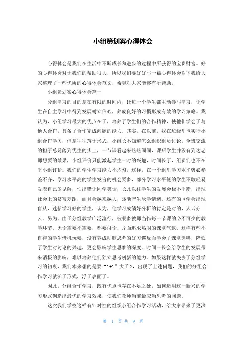 小组策划案心得体会