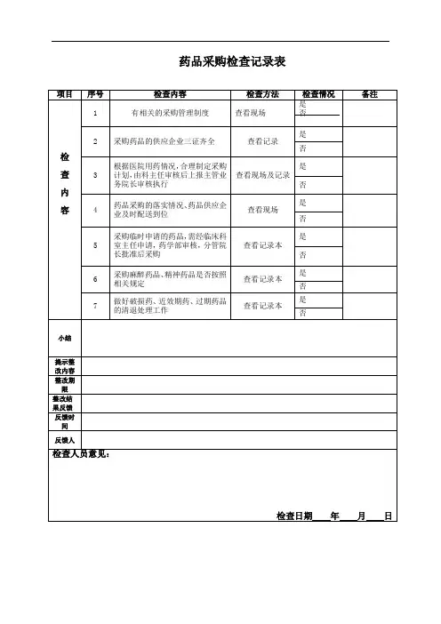 药品采购检查记录表