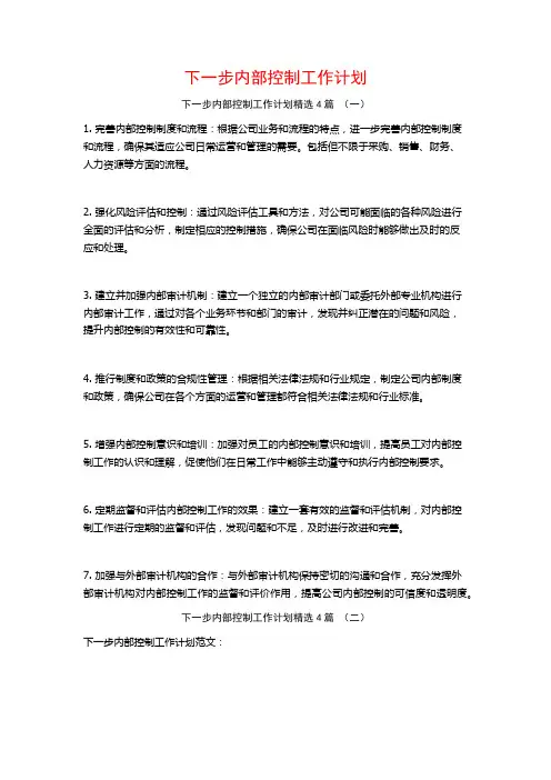 下一步内部控制工作计划4篇