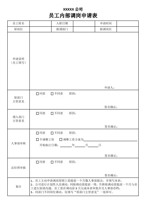 员工内部调岗申请表